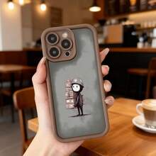 Cubierta de telefono con borde negro gris con estampado de personaje espacial cargando cajas para uso diario en cafeterias y salas de estar Aplicable a los teléfonos de la serie Apple y Galaxy - Burdeos - Ver 5