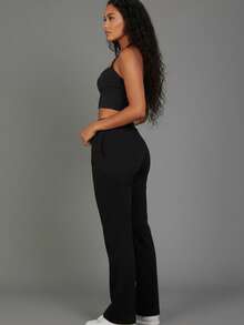 Women's Casual Long Straight Leg Sweatpants With Drawstring And Pockets For Everyday Comfort - 黑色 - 查看 2