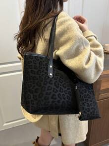 Bolso de mano grande con capacidad de uso diario, con estampado de leopardo de moda. Bolso de hombro casual y elegante popular para mujeres en el otoño/invierno 2025 - Multicolor - Ver 2