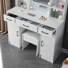 Dressing Table W/ LED Lights &Mirror Vanity Make Up Desk Drawers Storage Shelves - White - View 6