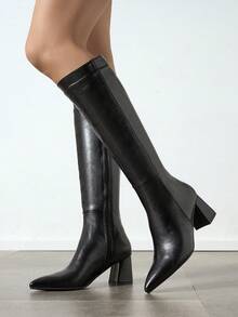 秋冬新款女士时尚舒适百搭纯色褶皱套脚高跟靴，适合各种场合，旅行、度假、圣诞节皆宜。