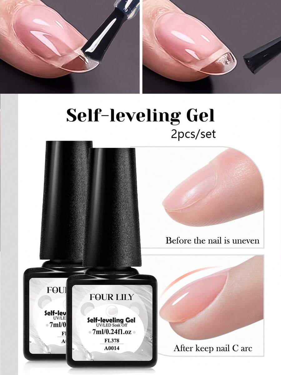 FOUR LILY 2pcs Multi-Function Nail Gel - Clear, Strengthening Gel Nail Polish, Nail Strengthener, Self-Leveling, Suitable For UV/LED Lamps, Long-Lasting, Salon-Quality Manicure At Home - Clear - View 1