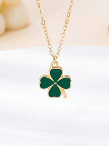 1件时尚独特精致四叶草吊坠项链，适合女性日常佩戴 - 綠色 - 查看 5
