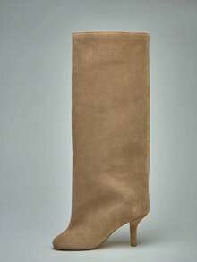 小众设计细跟骑马靴，新款哑光皮革直筒过膝女靴 - 杏色 - 查看 10