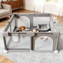 CHIQUERID 47x47x23.6 Inch Puppy Playpen With Gate, Dog Playpen For Puppies And Small Dogs, Durable Safety Pet Fence With High-Strength Nylon Mesh, Washable, Indoor & Outdoor Use - Grey - View 1
