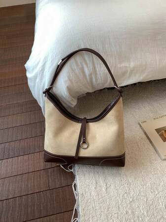 The New Simple And Fashionable Color-Blocking Hand-Held Shoulder Bag And The New Casual And Fashionable Hand-Held Bucket Bag Are Suitable For Women's Daily Outings