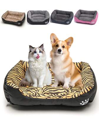 Square Warm Pet Bed & Mat - Semi-Enclosed Cat Pad, Machine Washable, All-Season Universal | Leopard Print, Tiger Print, Black, Gray, Pink | Suitable For Small & Medium Dogs (Teddy, Pomeranian, Corgi, Shih Tzu) | Must-Have Pet Essentials & Perfect Gifts