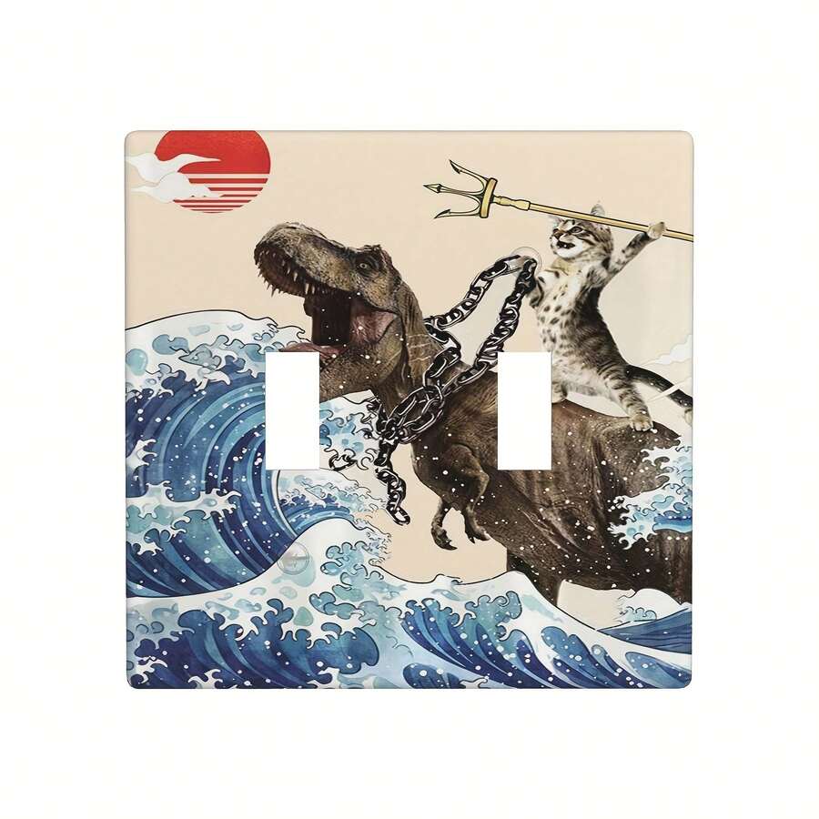 1pc Dinosaur Cat Wall Switch Cover, Decorative, Durable Polycarbonate, Easy To Clean, Battery-Free, With Standard Single/Dual Wall Plate, For Kitchen, Bathroom, Living Room - Chuyển đổi kép - Xem 1