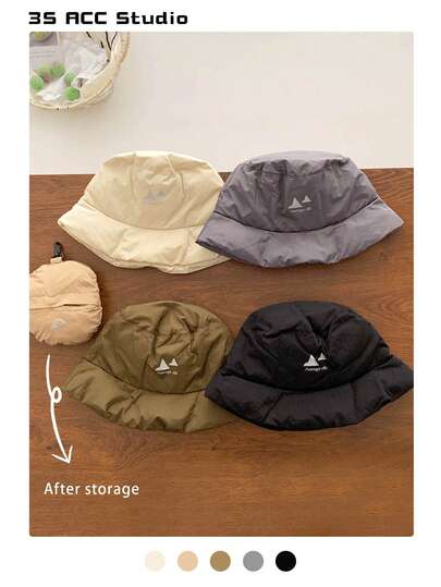 新款保暖内衬可收纳超轻羽绒渔夫帽，寒冷天气户外保暖防风可收纳徒步帽，带抽绳，冬季保暖钓鱼帽