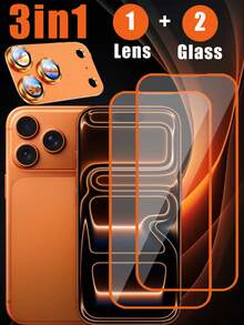 2pcs Tempered Glass Screen Protector For IPhone 17 Pro Max 6.9 Inch, With 1pc Metal Camera Lens Protector, Anti-Scratch, Lens Protective Case, High Definition Clear Film, Suitable For IPhone 17 Pro Max (Mixed Set), Orange - Orange - View 8