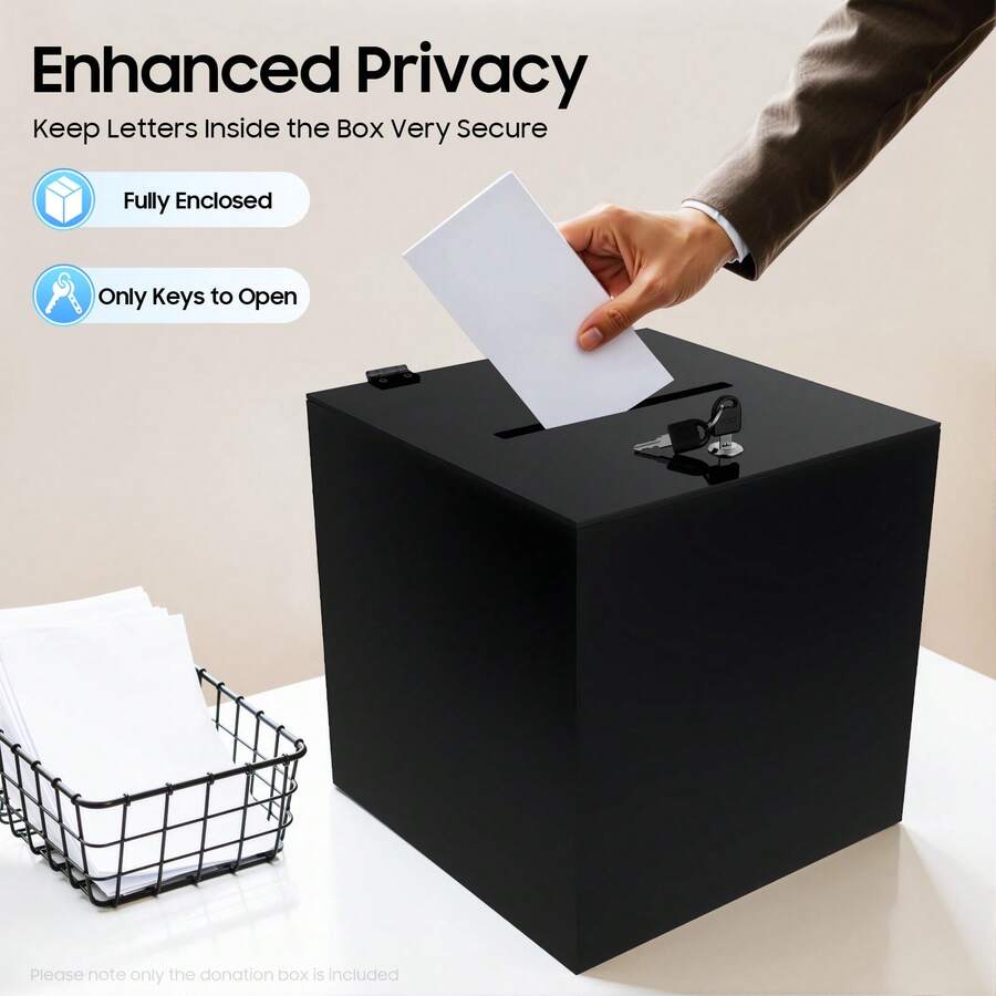 Rainaut 1PCS Freestanding Acrylic Donation Box, Suggestion Box, Money Storage Square Container, Suggestion Box With Lock To Collect Suggestions, Customer Feedback, Donations, And Votes,Black - Black - View 1