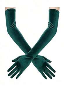 1 Pair Of Women's Green Velvet Evening And Party Gloves, Suitable For Formal Occasions, Warm And Decorative, Perfect For Proms, Gatherings, Banquets, Socials, Meetings, Press Conferences, Gifts For Best Friends, Friends, Lovers, Coworkers, Birthday Gifts, Christmas Gifts, Halloween Gifts, New Year Gifts, Job Entry Gifts, Family Gifts, New Year Gifts, Graduation Gifts - 綠色 - 查看 2