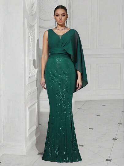 Elegant Women' Summer Wear Zipper-Designed, Fitted Maxi Dress For Graduation Parties, Pleated Decorations, Deep V-Neck, And Backless Design, Shiny Fabric With An Empire Waist, For Date Nights, Bridesmaid Dresses, Proms Ball Banquets Wedding Receptions, And Formal Occasions As Guest Attire.
