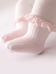 1/6/12 Pairs Baby/Toddler Solid Color Socks, Cute Anti-Slip Lace Trim Ruffle Socks, Soft & Comfortable, Suitable For Newborns/0-2 Years Old, Thin For Spring/Summer, Random Color Delivery, Great For New Year Gifts, Back To School, Kids Activities - Multicolor - View 3