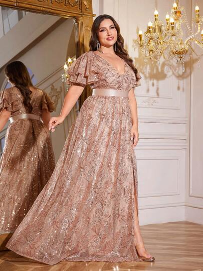 XUIBOL Vestido elegante y de alta calidad para la madre de la novia, con cuello en V, manga corta, parchwork de lentejuelas elásticas, talla grande, ideal para eventos formales como fiestas, bodas, aniversarios, celebraciones familiares y cumpleaños. Diseño lujoso y digno con abundantes adornos.