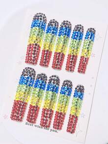 nailrosy 10Pcs Handmade Press On Nails Kit Long Coffin Pink Line Art Y2K Nails Wedding Press On Acrylic Nails Poly Gel Nail Kit Fake Nails Wedding Birthday Party Emo Goth Acrylic Nails Supplies Cute Elegant 3D Nail Art Gel Carving Gel Flowers Winter Crystal DIY Rhinestone Decor Luxury - Multicolor - View 3