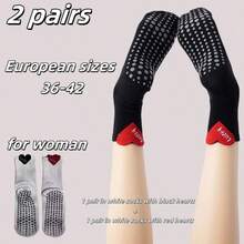 Mărimi europene 36-42, 1/2 perechi de șosete de yoga pentru femei, în formă de inimă, cu manșetă, de culoare uni, cu talpă cauciucată - Multicolor - Vizualizare 9