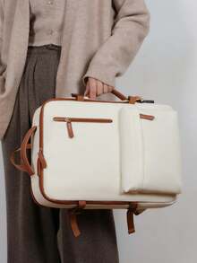 Contrast Color Nylon Large Capacity Expandable Backpack, Unisex Multi-Functional Multi-Compartment Zipper Closure Laptop Bag, Durable Frame With Polyester Lining, Portable Charging Interface, Casual Travel Business Backpack, Minimalist Style, Outdoor Carry-On Camping Hiking Bag, School Backpack