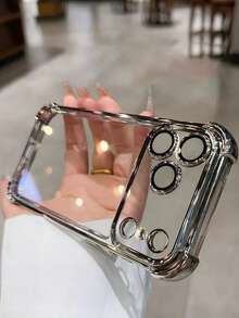 6D Plating Silver Clear Case For IPhone17promax/17/11/17 Pro/17air/16/16pro/16plus/16pro Max/15/15pro/15plus/15pro Max/14/14pro/14plus/14pro Max/13/13pro/13pro Max/13mini/12/12pro/12pro Max/12mini/11/11pro/11pro Max/Xs/X/Xr/Xs Max/7g/8g/7plus/8plus/Se/Se2/Se3- Camera Protector & 4-Corner Shockproof Cover - Silver - View 2