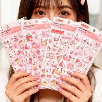 草莓兔卡通EVA泡沫3D贴纸，可爱女孩日记装饰贴纸，DIY玩具，精美手账贴纸，创意圣诞/复活节儿童礼物，趣味教育贴纸，卡通减压贴纸，适用于手机壳、手账、手工等