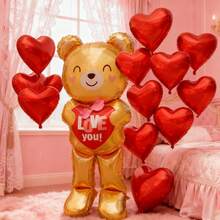 9/5/2/1 قطعة بالون دب تيدي بشكل قلب مع نص "أحبك" بطول 60 بوصة، بالونات قلب أحمر فويل بقطر 18 بوصة/32 بوصة للزفاف الوردي والبني، ديكور عيد الحب، الذكرى السنوية، حفل استقبال العروس، حفلة عيد الميلاد - لا يحتاج لطاقة، عيد الأم، - متعدد الألوان - مشاهدة 2