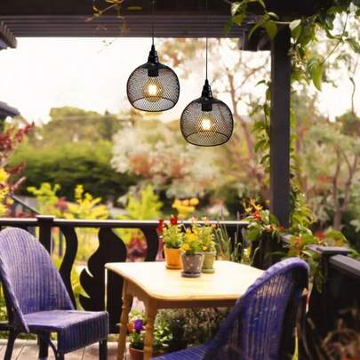  JHY DESIGN Hanging Lamp Set Of 2 Battery Operated Cordless Lamps Metal Cage Pendant Light With 6 Hours Timer Great For Parties Patio Events For Indoors Outdoors