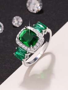 1pc Elegant Classic Sparkling Princess Cut Cubic Zirconia Engagement, Perfect Ideal For Proposal, Wedding, Marriage Ring, Valentine's Day And Anniversary Gift For Women