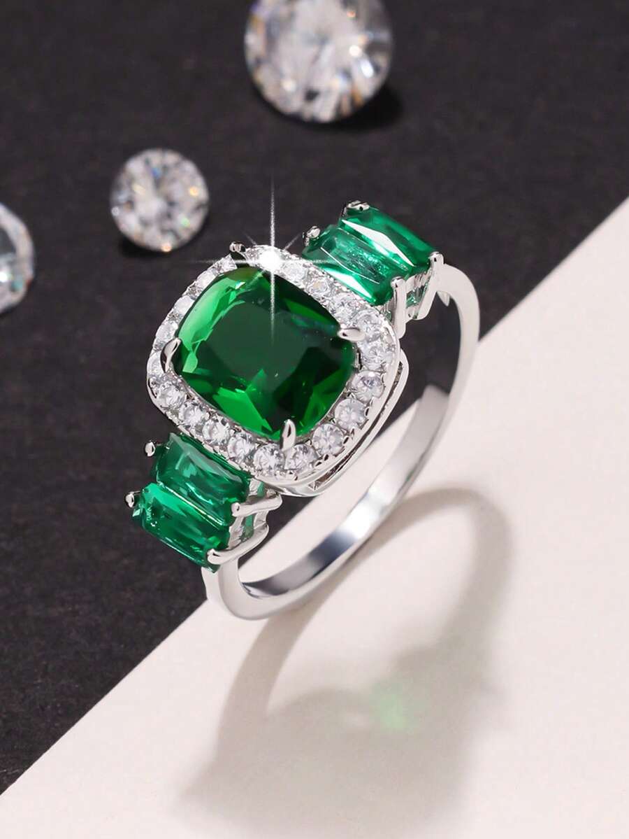 1pc Elegant Classic Sparkling Princess Cut Cubic Zirconia Engagement, Perfect Ideal For Proposal, Wedding, Marriage Ring, Valentine's Day And Anniversary Gift For Women