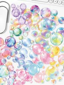 50张彩色泡泡贴纸，适用于笔记本、日记本和手机壳，PET材质装饰贴纸 - 彩色 - 查看 1