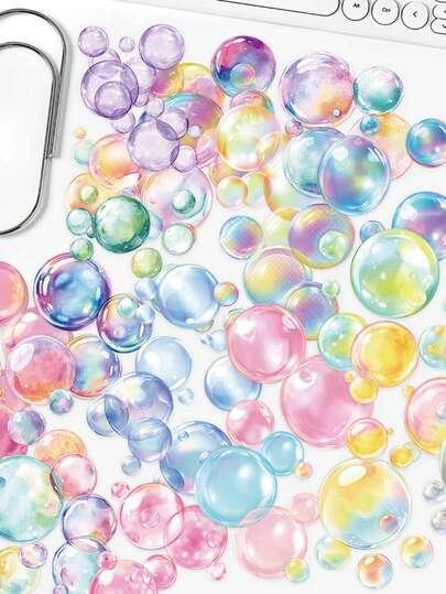 50张彩色泡泡贴纸，适用于笔记本、日记本和手机壳，PET材质装饰贴纸