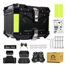 Caja de almacenamiento para casco de motocicleta de gran capacidad de 65L, caja de almacenamiento para baúl de motocicleta todoterreno, base de plástico extraíble y reacondicionada, tiras reflectantes, revestimiento y accesorios de instalación, baúl de motocicleta eléctrica, maleta de almacenamiento de liberación rápida