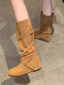 Women's Pointed Toe Pleated Thigh High Boots