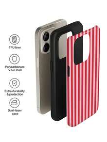 1 件装极简条纹图案亮面二合一贴膜手机壳，适用于三星/11/12/13/14/15/16/17 Pro Max - 彩色 - 查看 6