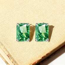 High Quality Zinc Alloy Material, Golden, Green Diamond Square Earrings, Daily Match With Daily Outfit, A Delicate Gift For Women. Local Warehouse. - Golden - View 7
