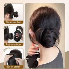 Elegant Low Bun Wig With Invisible Clips - Women's Natural Full Wig, Black Synthetic Hair, Suitable For Daily And Special Occasions, Versatile Wig | Fashionable Low Bun | Clips - Multicolor - View 6