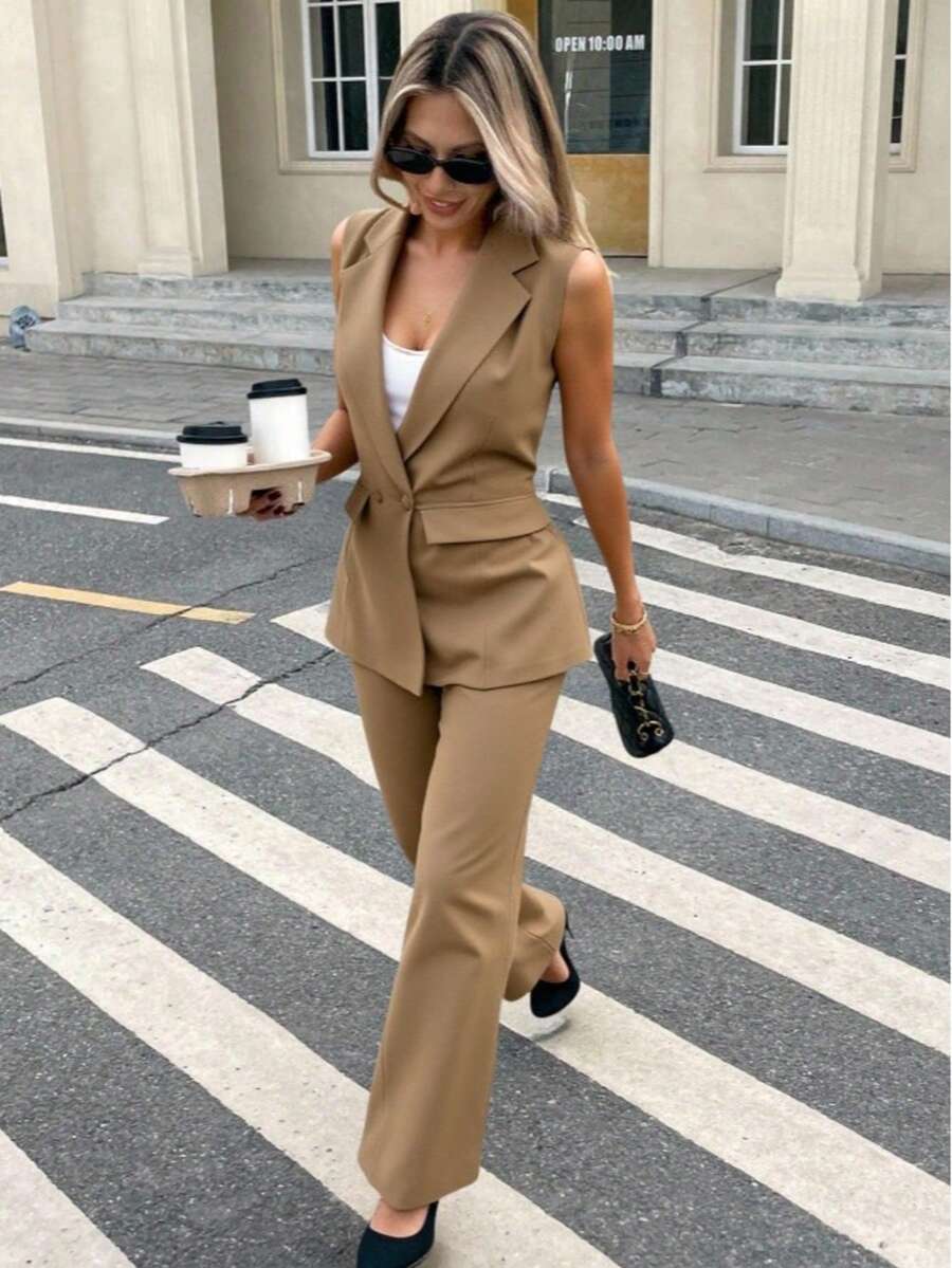 ZALLA Women's Tailored Set – Long Vest And Straight Leg Trousers - màu nâu - Xem 1