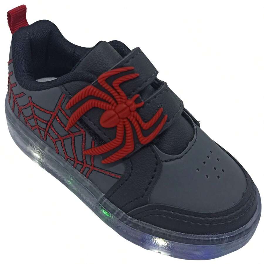 Camin Boys' Sneakers With LED And Spider Strap - Black - View 1