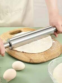 1pc Thick Stainless Steel Rolling Pin With Non-Slip Handle, Professional Dough Roller - Heavy Duty Durable Handmade Pasta Maker For Pizza, Cookies, Pastries, Italian Dishes | Easy To Clean, Rust-Proof | Baking Essential, Christmas/Halloween Gift - Multicolor - View 10