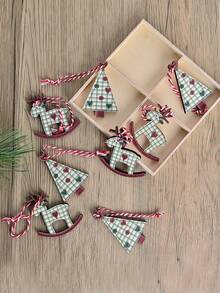 8pcs/Box Wooden Christmas Decorations, Including Elk, Bell, Snowflake, Diy Tree Hanging Ornaments, Festival Gift-Christmas Tree Decoration Pendants, Holiday Ornaments,Christmas Decorations