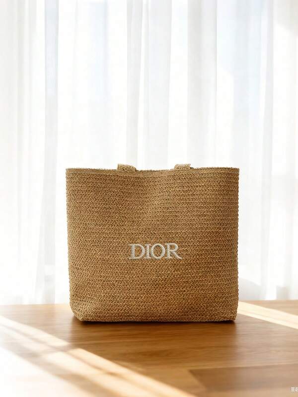 Christian Dior Summer Straw Shopping Bag, Off-White Classic Style, French Lazy Style