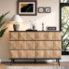 The Sideboard And Vanity Feature A Combination Of Black And Natural Wood Tones, Metal Legs, And Raised Doors. - 黑色+自然色+中密度纖維板+刨花板 - 查看 4