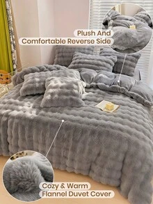 2/3pcs Bedding Set, Solid Color Bedding, Cozy Room Decor, Soft & Warm, Skin-Friendly & Comfortable, Easy Care & Durable, Suitable For Autumn/Winter, Guest Room & Bedroom, Fits Twin, Full, Queen, King Size Beds, Includes 1 Duvet Cover & 1/2 Pillow Shams, Home Textile, Bedding Gift, Machine Washable - Grey - View 6