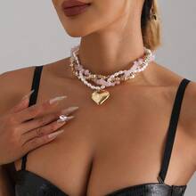 1pc Elegant 3-Layer Beaded Heart Necklace For Women, Suitable For Holidays, Birthdays, Dates, Parties, Vacations, Casual Wear - Love - View 4