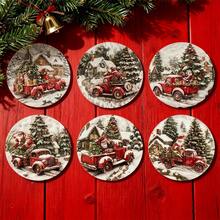 Set Of 6, Colorful Christmas Wooden Coasters, Choose 1 Set, 2 Sets Or 31 Sets, Bright Colors, Santa Claus Sitting On A Red Pickup Truck, Christmas Tree Decorations, Christmas Table Decorations, Home Decorations , Suitable For Coffee Cups And Beverages, Perfect For Home, Office And Restaurant Use, Gift For Your Family, Friends And Partner!Coaster Set,Coasters Drink Coasters,Coaster For Cup At Home