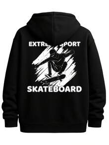 Skateboard Black Hoodies Polyester Mens Hip-Hop Streetwear Sporty Athletic Hoodie For Fall & Winter Everyday Styling - 黑色 - 查看 1