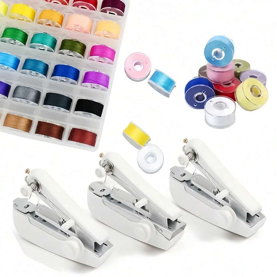 9-Color Mini Portable Sewing Machine Set, Includes 9 Random Colors - Handheld Manual Simple Sewing Machine With Storage Box And Threading Tools, Travel & Holiday Sewing Projects, New Year Gift, Suitable For DIY Clothing And Textile Crafts, Creative Gift (No Charging Required)