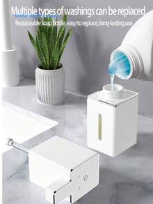 1pc Automatic Soap Dispenser, Rechargeable Bathroom Liquid Soap Dispenser With Touchless Sensor, Wall-Mounted Foaming Handwash Dispenser For Bathroom, Restroom, Kitchen, Hotel, Hospital, Mall, Easy Installation With USB Charging Cable And Wall Stickers - Multicolor - View 7