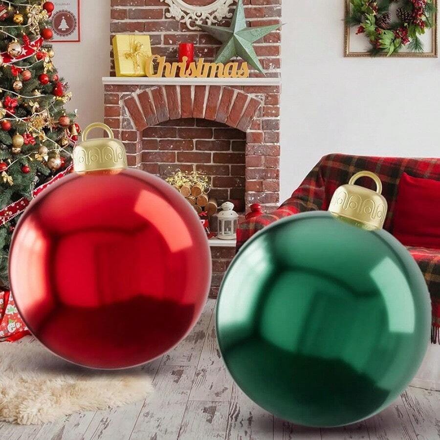 60cm/23.6in Inflatable Christmas Ball, PVC Inflatable Christmas Decoration Ball, Outdoor Inflatable Decor For Christmas, Suitable For Indoor, Yard, Porch, Lawn (Red) - Multicolor - View 1
