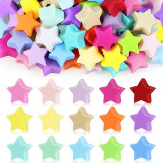 100/35 Pcs Cute Star-Shaped Silicone Beads & Bead Assortments, 12 Color Spacer Beads For DIY Pens, Necklaces, Bracelets, Keychains, ID Lanyards, Craft Gift For Students & Office