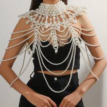 1 pieza Collar/Cadena de Body de perlas falsas blancas tejidas a mano, Collar de cuentas para mujer, Joyería de moda para boda, fiesta, pasarela